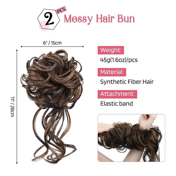 Messy Bun Hair Pieces Synthetic 2 Pack Tousled Updo Wavy Curly for Women main image 6